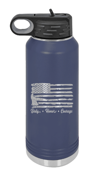 Firefighter Flag - 32oz Water Bottle Laser Engraved- Navy