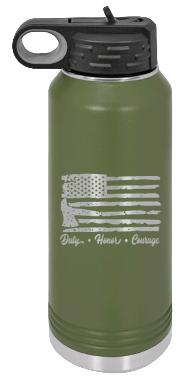 Firefighter Flag - 32oz Water Bottle Laser Engraved- Olive