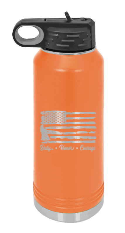 Firefighter Flag - 32oz Water Bottle Laser Engraved- Orange