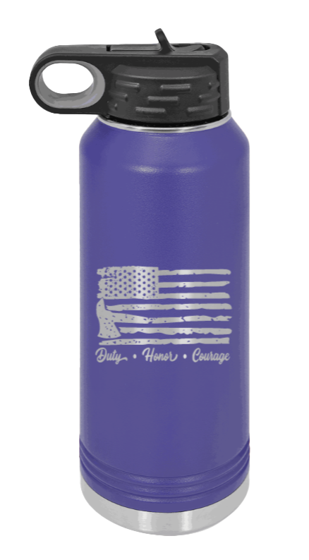 Firefighter Flag - 32oz Water Bottle Laser Engraved- Purple