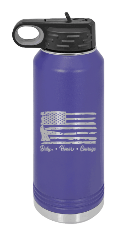 Firefighter Flag - 32oz Water Bottle Laser Engraved- Purple