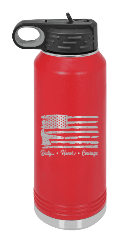 Firefighter Flag - 32oz Water Bottle Laser Engraved- Red