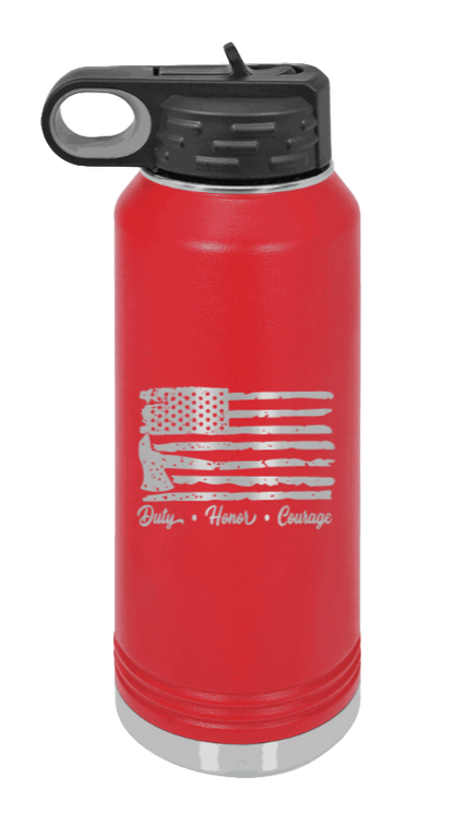 Firefighter Flag - 32oz Water Bottle Laser Engraved- Red