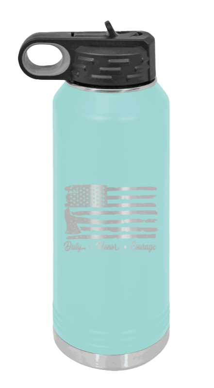Firefighter Flag - 32oz Water Bottle Laser Engraved- Teal