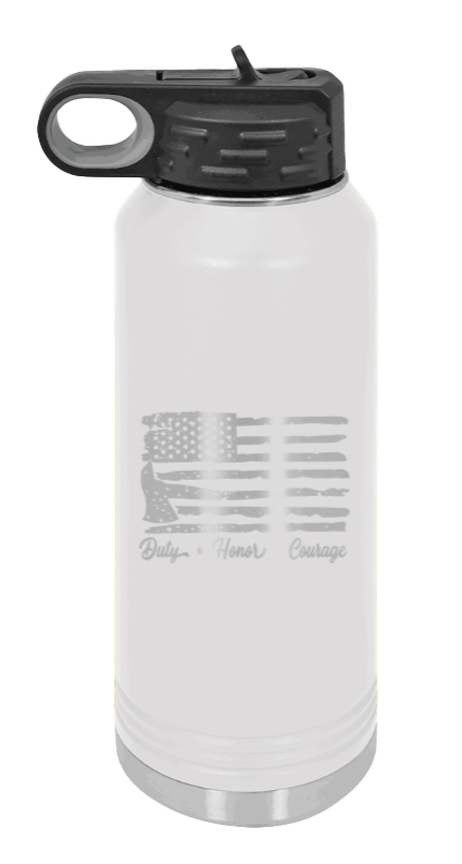 Firefighter Flag - 32oz Water Bottle Laser Engraved- White