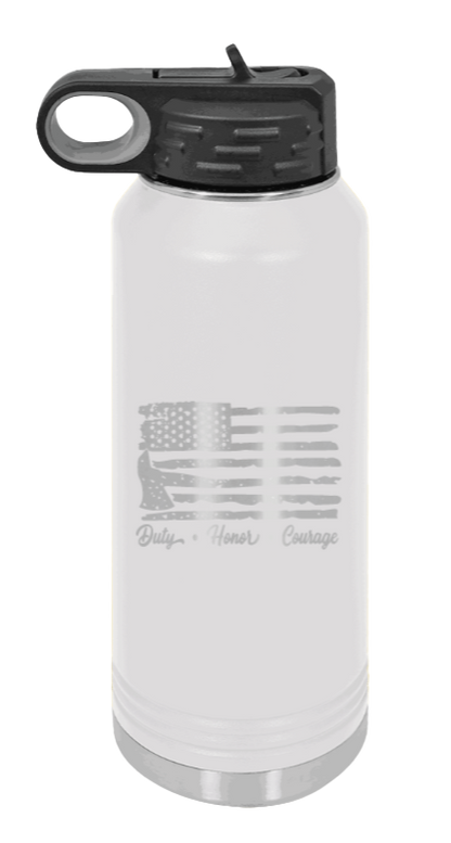 Firefighter Flag - 32oz Water Bottle Laser Engraved- White