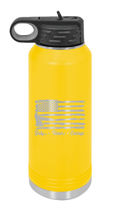 Firefighter Flag - 32oz Water Bottle Laser Engraved- Yellow