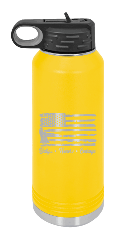 Firefighter Flag - 32oz Water Bottle Laser Engraved- Yellow