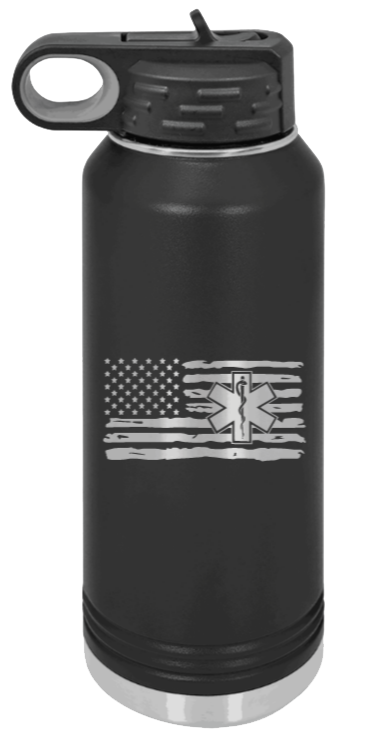 EMS Flag - 32oz Water Bottle Laser Engraved- Black