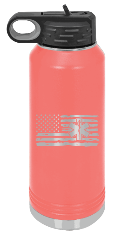 EMS Flag - 32oz Water Bottle Laser Engraved- Coral
