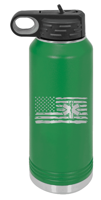 EMS Flag - 32oz Water Bottle Laser Engraved- Green