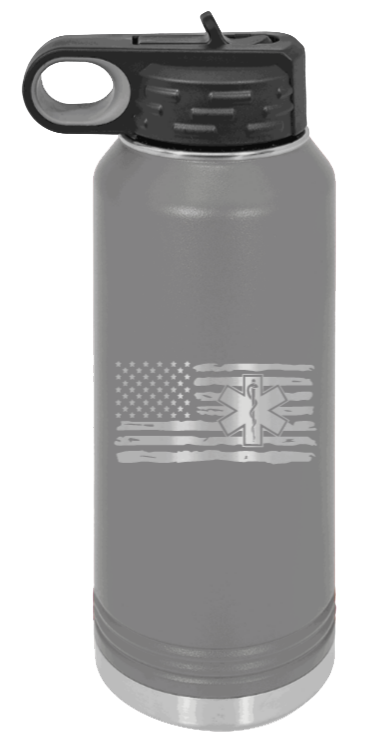 EMS Flag - 32oz Water Bottle Laser Engraved- Dark Grey