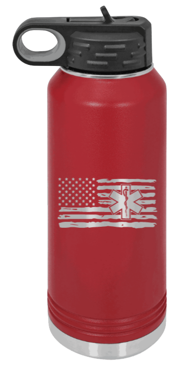 EMS Flag - 32oz Water Bottle Laser Engraved- Maroon