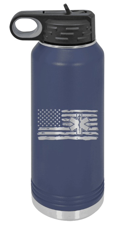 EMS Flag - 32oz Water Bottle Laser Engraved- Navy
