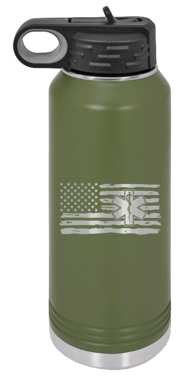 EMS Flag - 32oz Water Bottle Laser Engraved- Olive