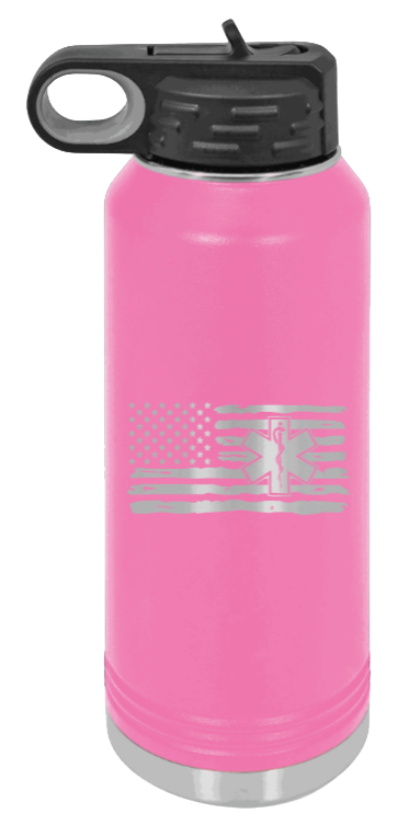 EMS Flag - 32oz Water Bottle Laser Engraved- Pink
