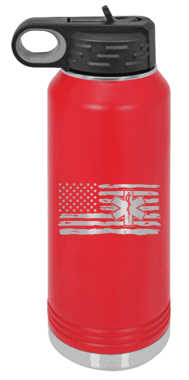 EMS Flag - 32oz Water Bottle Laser Engraved- Red