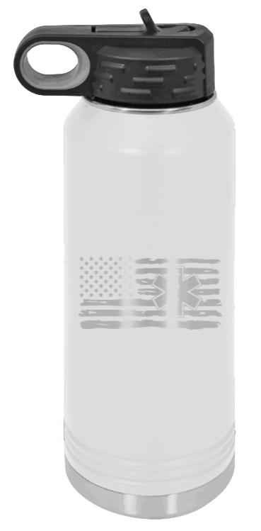 EMS Flag - 32oz Water Bottle Laser Engraved- White