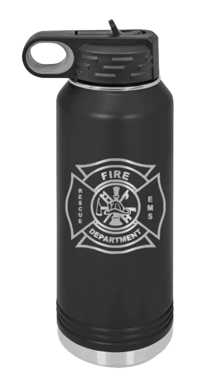 Firefighter - 32oz Water Bottle Laser Engraved- Black