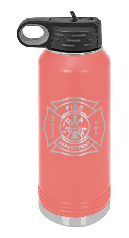 Firefighter - 32oz Water Bottle Laser Engraved- Coral