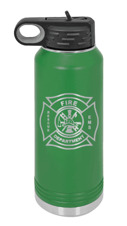 Firefighter - 32oz Water Bottle Laser Engraved- Green