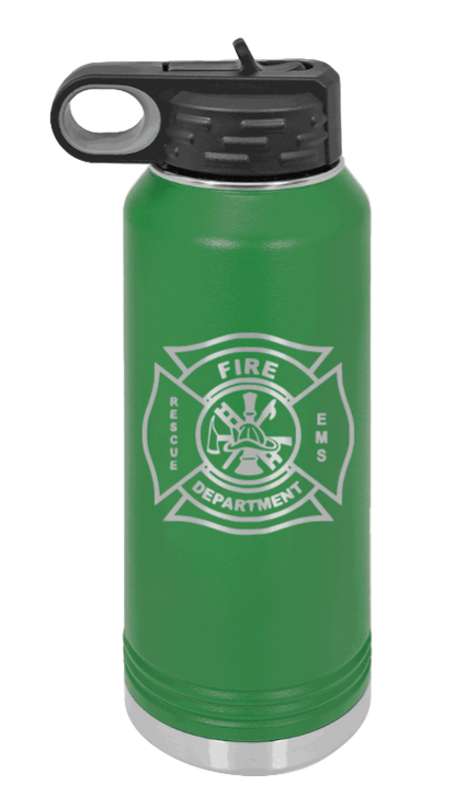 Firefighter - 32oz Water Bottle Laser Engraved- Green