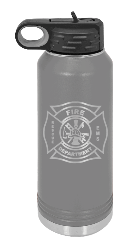 Firefighter - 32oz Water Bottle Laser Engraved- Dark Grey