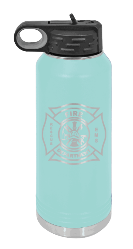 Firefighter - 32oz Water Bottle Laser Engraved- Teal