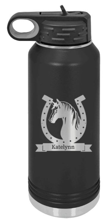 Horse Banner - 32oz Water Bottle Laser Engraved- Black