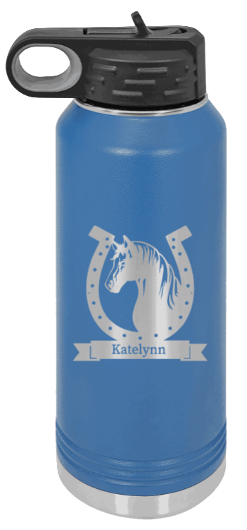 Horse Banner - 32oz Water Bottle Laser Engraved- Royal Blue