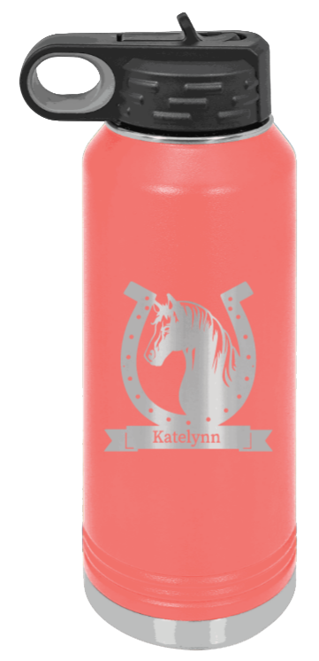 Horse Banner - 32oz Water Bottle Laser Engraved- Coral