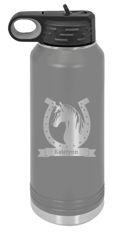 Horse Banner - 32oz Water Bottle Laser Engraved- Dark Grey