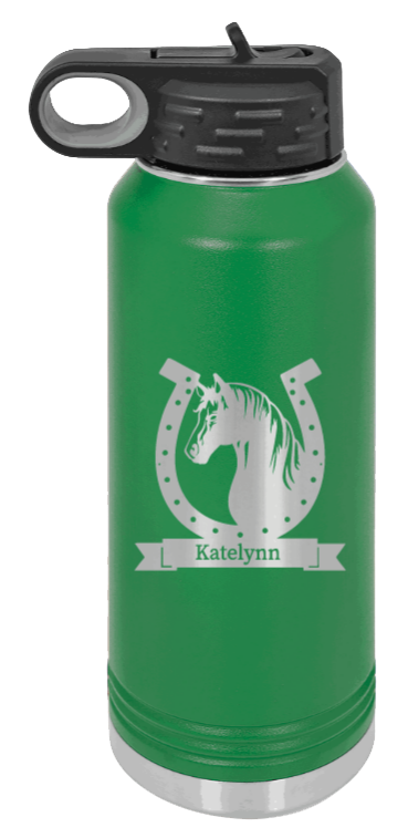 Horse Banner - 32oz Water Bottle Laser Engraved- Green