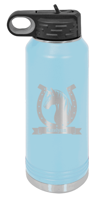 Horse Banner - 32oz Water Bottle Laser Engraved- Light Blue