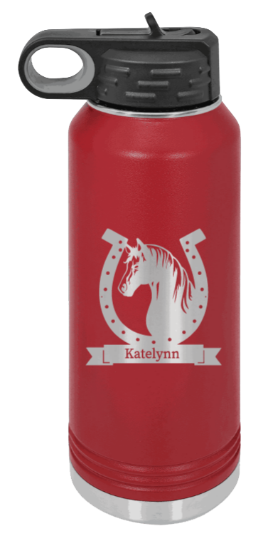 Horse Banner - 32oz Water Bottle Laser Engraved- Maroon