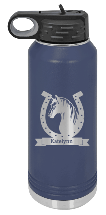 Horse Banner - 32oz Water Bottle Laser Engraved- Navy