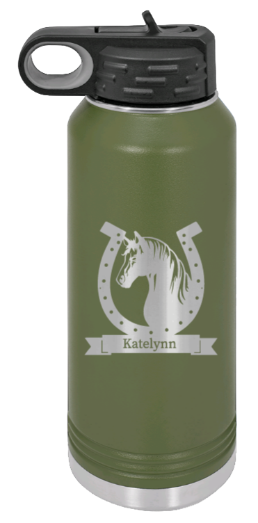 Horse Banner - 32oz Water Bottle Laser Engraved- Olive
