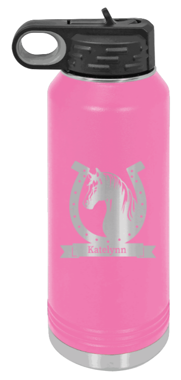 Horse Banner - 32oz Water Bottle Laser Engraved- Pink