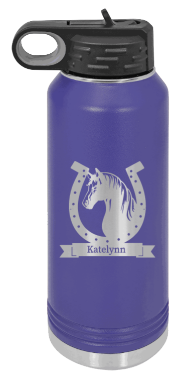 Horse Banner - 32oz Water Bottle Laser Engraved- Purple