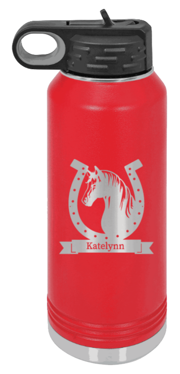 Horse Banner - 32oz Water Bottle Laser Engraved- Red