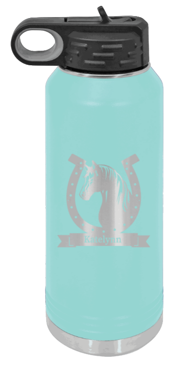 Horse Banner - 32oz Water Bottle Laser Engraved- Teal
