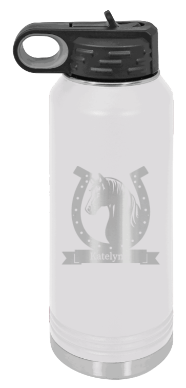Horse Banner - 32oz Water Bottle Laser Engraved- White
