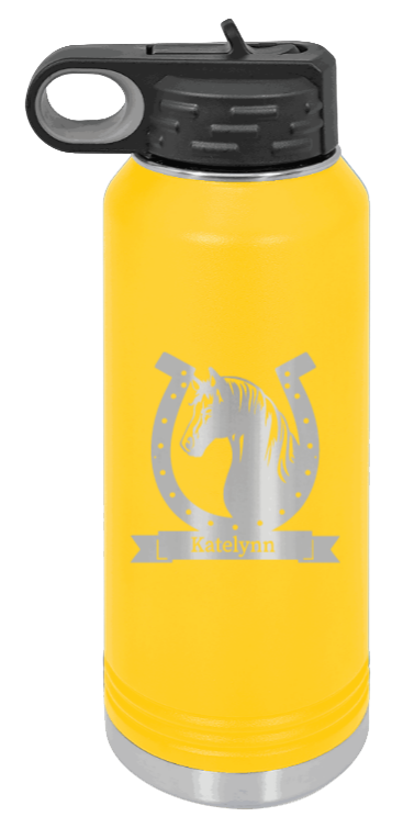 Horse Banner - 32oz Water Bottle Laser Engraved- Yellow