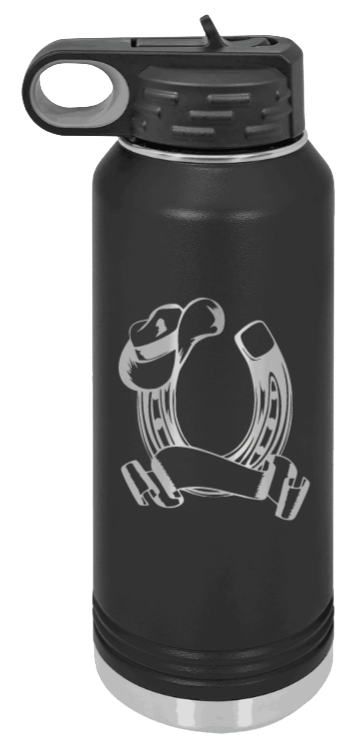 Horse Banner - 32oz Water Bottle Laser Engraved- Black