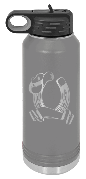 Horse Banner - 32oz Water Bottle Laser Engraved- Dark Grey