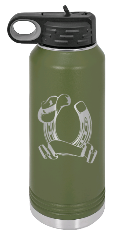 Horse Banner - 32oz Water Bottle Laser Engraved- Olive