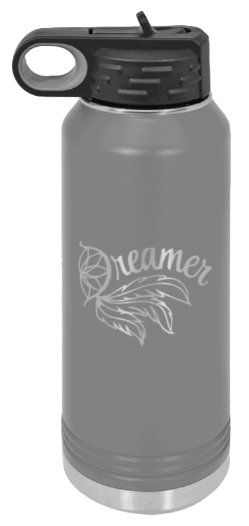 Dreamer - 32oz Water Bottle Laser Engraved- Dark Grey