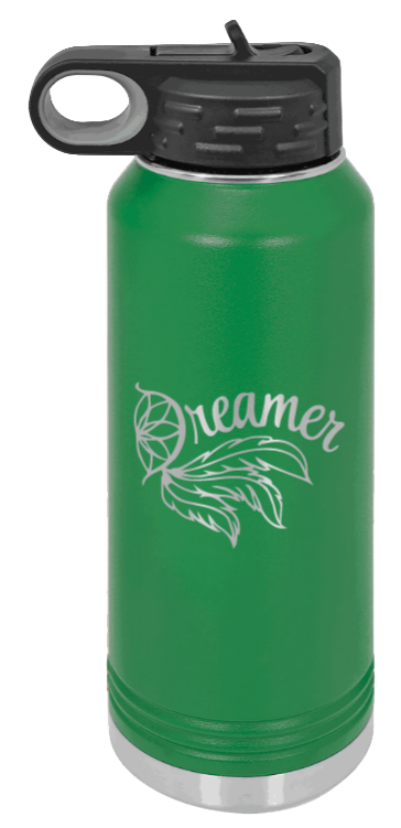 Dreamer - 32oz Water Bottle Laser Engraved- Green