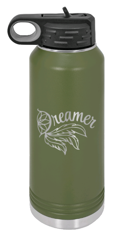Dreamer - 32oz Water Bottle Laser Engraved- Olive