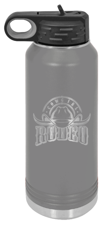 Rodeo Cowgirl - 32oz Water Bottle Laser Engraved- Dark Grey